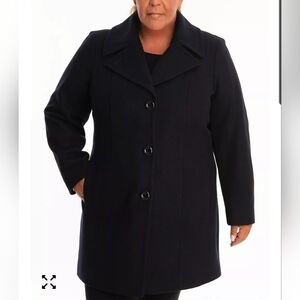Anne Klein Black Wool Blend Single Breasted Walker Coat Size 2X NWT $440